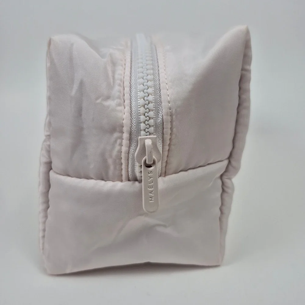 MAELYS Cosmetics Puffer Makeup Bag Pale Pink Quilted Nylon Travel Pouch